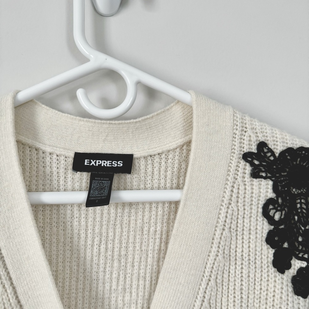 Express | Lace Pieced Button Front Cardigan - image 5